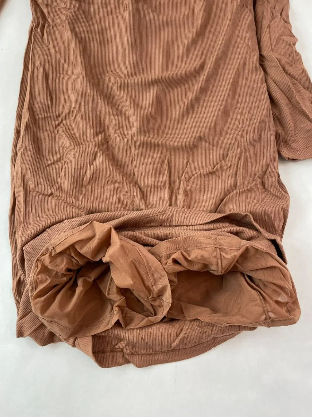 Popilush Built-In Bra Shapewear Brown Ribbed Midi Dress Built-in-Shorts Sz XL NW - Picture 8 of 8